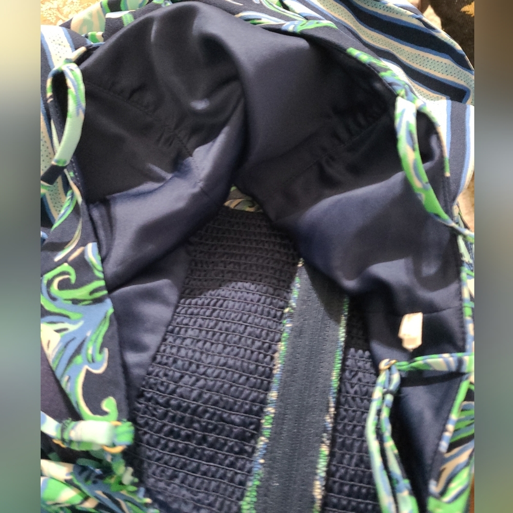 Lilly Pulitzer Blue Green Nila Jumpsuit with striped  fabric tie belt wide leg - Picture 14 of 16